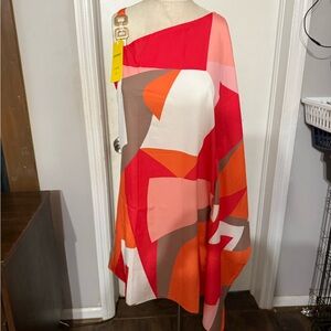 Geometric Red and Orange Asymmetrical Dress